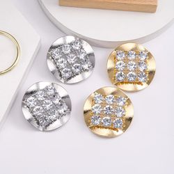 Vintage Geometric Round Rhinestone Big Stud Earrings for Women Girls Trendy Exaggerated Party Elegant Shiny Jewelry