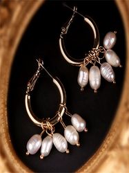 2021 New fashion natural fresh water pearl women metal round earrings Gift of stylish fine jewelry for girls