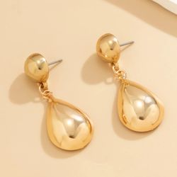 Vintage Chunky Gold Color Bean Water Drop Earrings for Women Simple Temperament Daily Jewelry Pendant Gifts