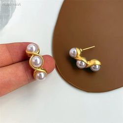 2023 Korean Fashion Pearl Earrings for Women Elegant Temperament Gold Color Stud Earring Ms Jewelry Gift