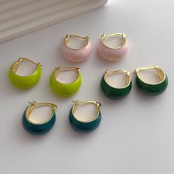 2023 New Arrival Sweet Korean Simple Round Metal Colour Enamel Hoop Earrings for Women Fashion Jewelry Girl Cute Gift