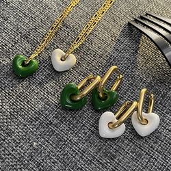 New European and American trend simple retro stereoscopic cream heart green exquisite female earrings accessories