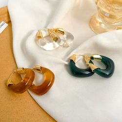 Korean design feeling cold wind geometric resin earrings female simple personality temperament metal earring earring
