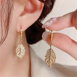 Hipster metal tree leaf pendant womens earrings fashion earbuckle micro inset zircon hollow earrings