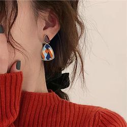 Korean Fashion Colorur Splice Earrings For Women Geometry Bump Color Dripping Oil Dangle Earring Female Vintage Jewelry
