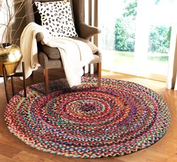 FINE TEX WORLD Braided Collection Hand Woven Cotton Area Rag Rug Carpet Round Multicolor