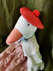 Handmade goose toy, french style textile art doll