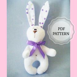 Cute plush Bunny pattern, diy Easter Bunny pdf, how to make funny Bunny, sewing instructions Bunny, stuffed white Hare