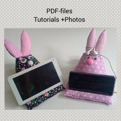 Diy phone stand pdf, how to make tablet stand, stuffed soft stand for phone, sew fabric Phone stand, funny Easter gift