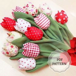 Diy Easter Tulips pdf, how to make bouquet of flowers, sew soft fabric spring Tulip, Women's Day gift sewing pattern