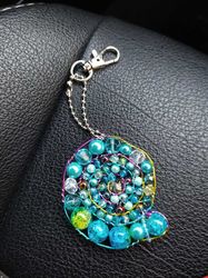 shell pendant, beaded spiral, keychain, mandala, amulet, decoration,car decor,Accessories Keyrings
