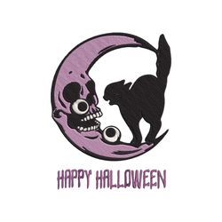 Happy Halloween Black Cat Moon Embroidery Design File