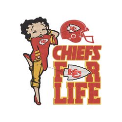 Kansas City Chiefs Betty Boop For Life embroidery design, Chiefs embroidery