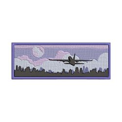 Plane taking off city Embroidery Design, Machine embroidery file Japanese style embroidery design