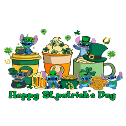 Happy St Patrick Day Stitch Coffee Png Sublimation