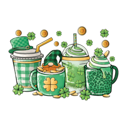 St Patricks Coffee Cups Gnome Shamrock Png Sublimation