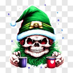 Happy St. Patrick's Day Skull with Coffee or Tea PNG
