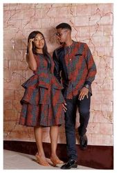 Ankara matching outfit for couple, traditional wedding outfit for couple, couple's goal outfit, native couple wear