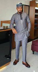 Modern Men's Shirt and Pant outfit, African men wedding outfit, Groom's Suit, Senator's wear for African Men