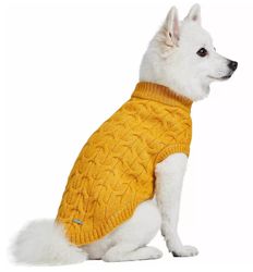 Ultra-soft & Warm Fuzzy Knit Crewneck Dog Sweater ,Color: Mustardyellow Crewneck