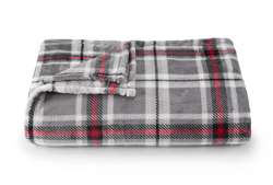 SuperSoft Plush Blanket ,Color: Gray Red Plaid