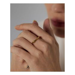 Stainless Steel Gold Color Ring Minimalist Metalic Texture Geometric Finger Jewelry Women