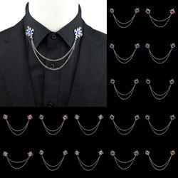 Tassel Brooch For Suit Shirt Collar | Crystal Cross Chain Lapel Pin