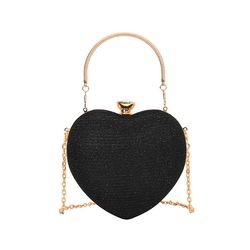Heart Shaped Evening Purse Velvet Clutch Purse Solid Evening Bag, chain diamond set shoulder handbag (US customers)