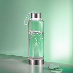 Premium Quality Quartz glass water bottle, transparent water bottle, gemstone center inlaid obelisk, magic(US Customers)