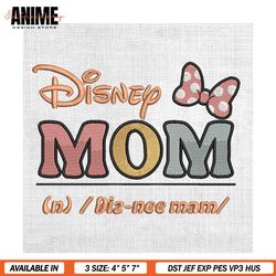 Disney Mom Minnie Mouse Pink Bow Mother Day Embroidery