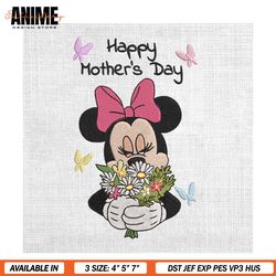 Happy Mother Day Minnie Mouse Floral Embroidery