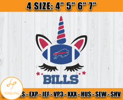 Buffalo Bills Embroidery, Unicorn Embroidery, NFL Machine Embroidery Digital, 4 sizes Machine Emb Files -02 & Hoklas