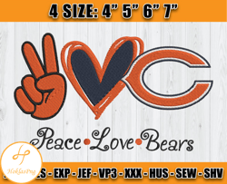 Chicago Bears Embroidery, Peace Love Chicago Bears, NFL Machine Embroidery Digital, 4 sizes Machine Emb Files -22 Hoklas