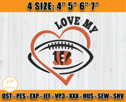 Love My Bengals embroidery design, Heart Cincinnati Bengals embroidery, embroidery design