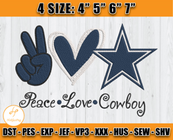Peace Love Cowboys Embroidery Design, Dallas Embroidery Design, NFL Sport Embroidery