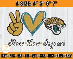 Peace Love Jaguars Embroidery File, Jacksonville Jaguars Embroidery, Football Embroidery Design, Embroidery Patterns