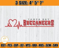 Tampa Bay Buccaneers Heartbeat Embroidery, Embroidery Design, NFL Team Embroidery Design, Football Embroidery