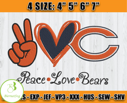Chicago Bears Embroidery, Peace Love Chicago Bears, NFL Machine Embroidery Digital, 4 sizes Machine Emb Files -22 Bierna