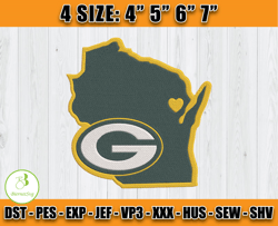 Green Bay Packers Logo Embroidery, Packers Embroidery File, Football Team Embroidery Design