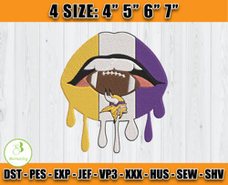 Vikings Dripping Lips Embroidery Design, Minnesota Vikings Embroidery, NFL Embroidery Patterns, Sport Embroidery