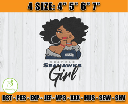 Seattle Seahawks Black Girl Embroidery, Black Girl Embroidery, NFL Seahawks Embroidery, Digital Download