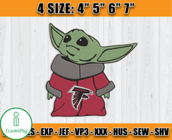 Atlanta Falcons Embroidery, Baby Yoda Embroidery, NFL Machine Embroidery Digital, 4 sizes Machine Emb Files -26-IzumiPng