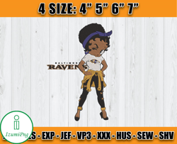 Ravens Embroidery, Betty Boop Embroidery, NFL Machine Embroidery Digital, 4 sizes Machine Emb Files -19-IzumiPng