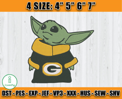 Green Bay Packers Baby Yoda Embroidery, Baby Yoda Embroidery, Packers Embroidery Design, Sport Embroidery