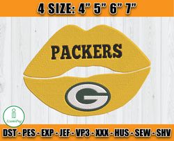 Green Bay Packer Lips Embroidery Design, NFL Sport Embroidery, Embroidery Design