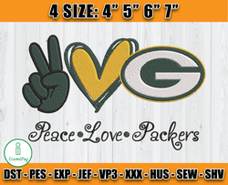 Peace Love Packer Embroidery File, Green Bay Packers Embroidery, Football Embroidery Design, Embroidery Patterns