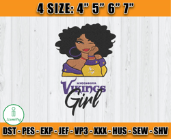 Minnesota Vikings Black Girl Embroidery, Black Girl Embroidery, NFL Vikings Embroidery, Digital Download