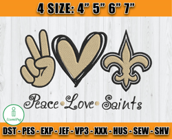 Peace Love Saints Embroidery File, New Orleans Saints Embroidery, Football Embroidery Design, Embroidery Patterns