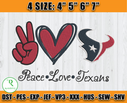 Peace Love Texans Embroidery Design, Houston Texans Embroidery Design, NFL Sport Embroidery
