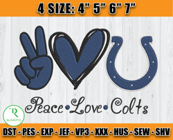 Peace Love Colts Embroidery File, Indianapolis Colts Embroidery, Football Embroidery Design, Embroidery Patterns
